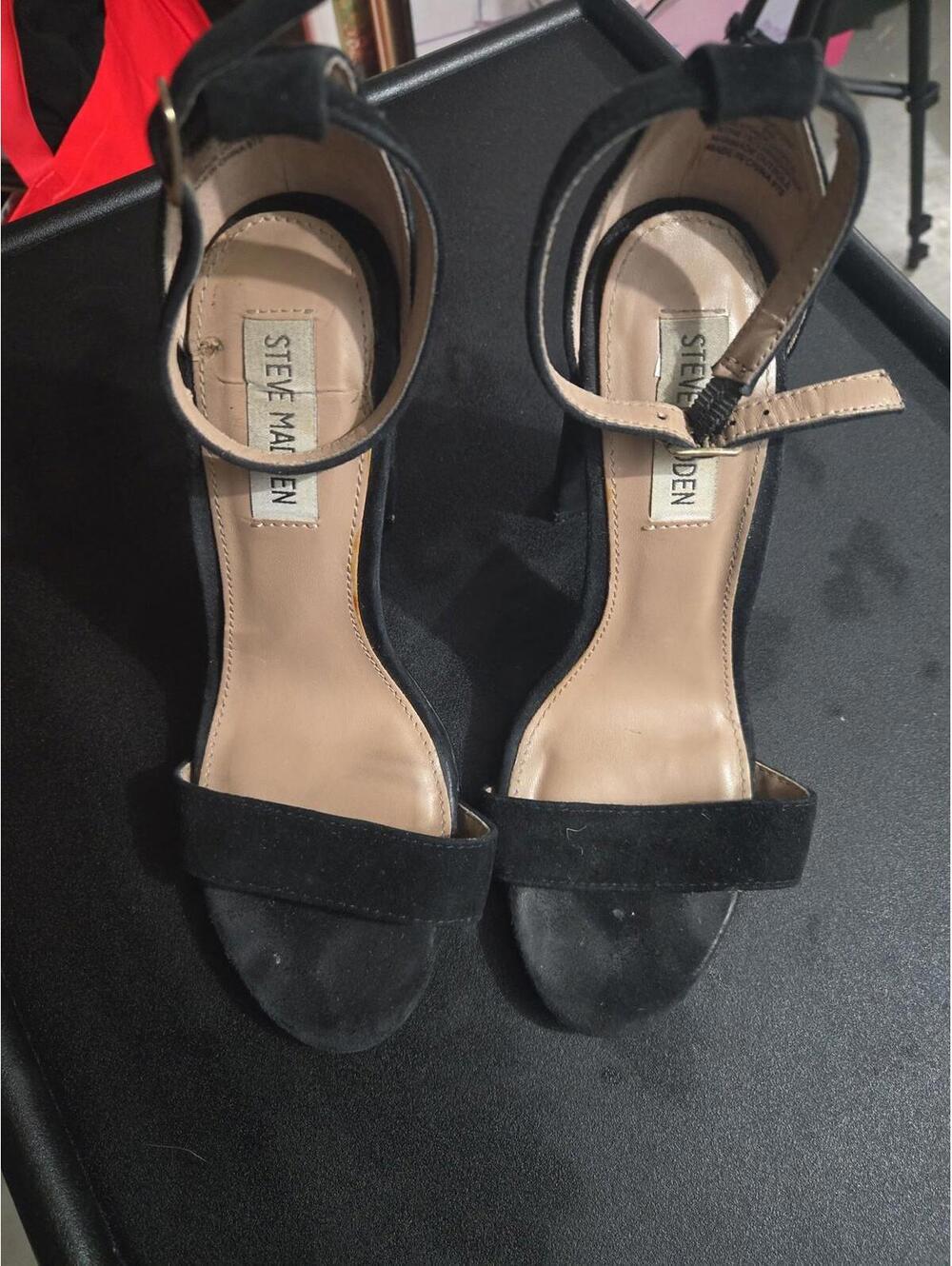 Steve Madden Carrson Black Suede Ankle Strap Block Heel Sandals Size 6 - Picture 6 of 6